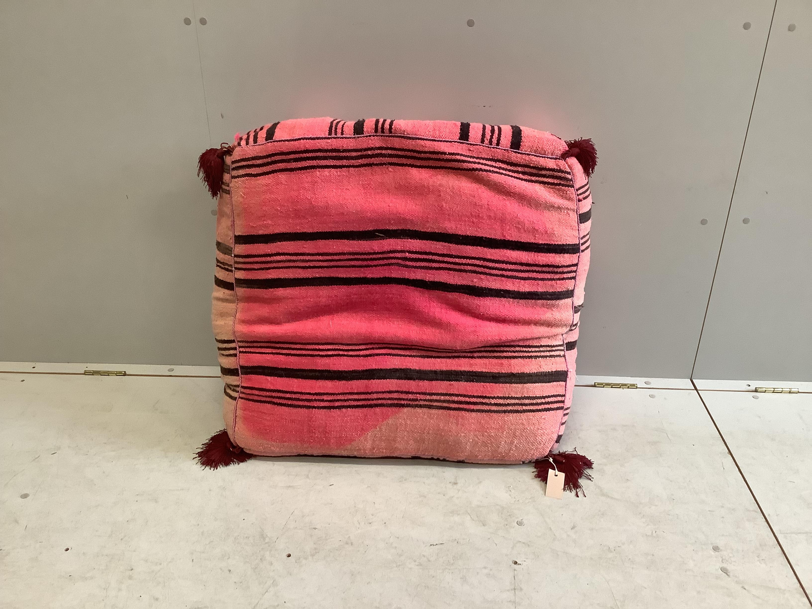 A Moroccan flatweave pouffe, width 80cm